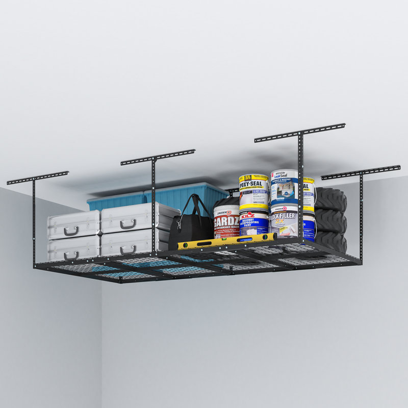 Maryorie Ceiling Mounted Overhead Steel Garage Storage Racks, Black, 40" H x 96" W x 46" D