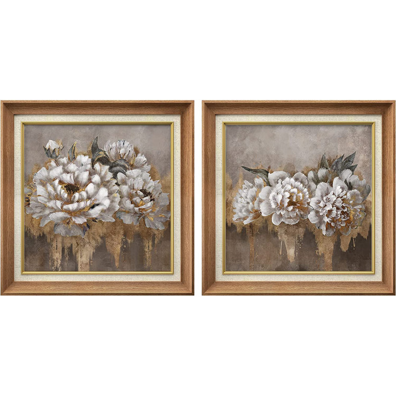Ensemble de 2 peintures sur toile encadrées, Naturel