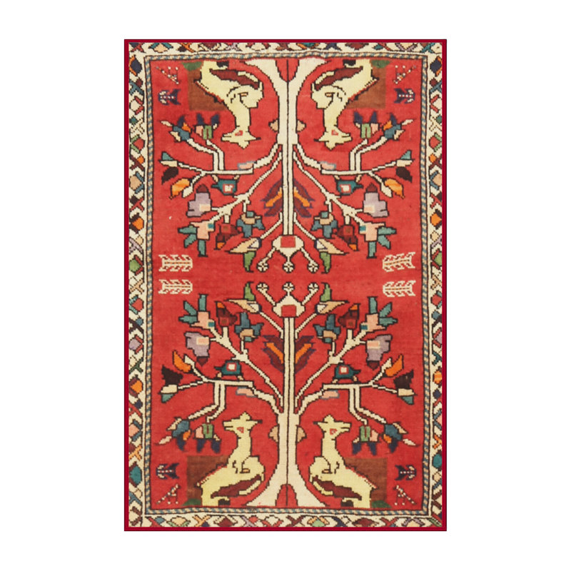 Tapis traditionnel beige / noir / rouge Eniah, Rectangle 5 pi x 7 pi