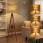 Lampe trépied moderne Mid-Century avec tablette, double abat-jour et lumière à 3 voies, lampe sur pied en rotin d'osier avec interrupteur au pied pour le salon, la chambre à coucher, le bureau