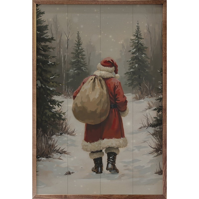 Père Noël marchant dans le bois, H 24 po x l 16 po