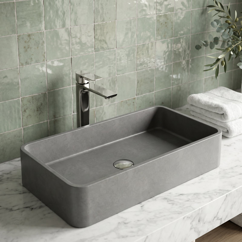 Palazzo Gothic 24" L x 11" W x 5" H Gray Handmade Rectangular Vessel Bathroom Sink