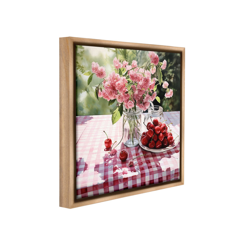 «Spring Snacks On Plaid Floater Frame» par RB sur toile, Cadre flottant orme Montalcino, H 25 po x l 25 po