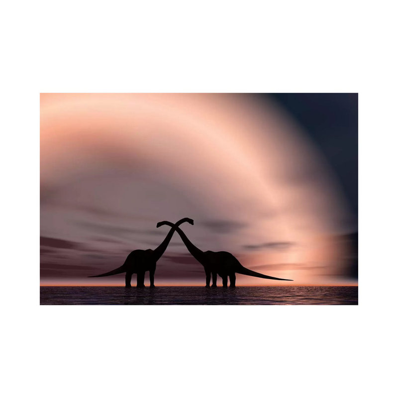 The Silhouetted Forms of a Pair of Courting Sauropod Dinosaurs 1 Piece Wrapped Canvas Wall Art