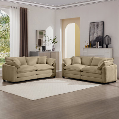 Ensemble de canapé de salon en tissu moderne deux pièces, deux canapés 2 places avec grand fauteuil inclinable à 8 coussins