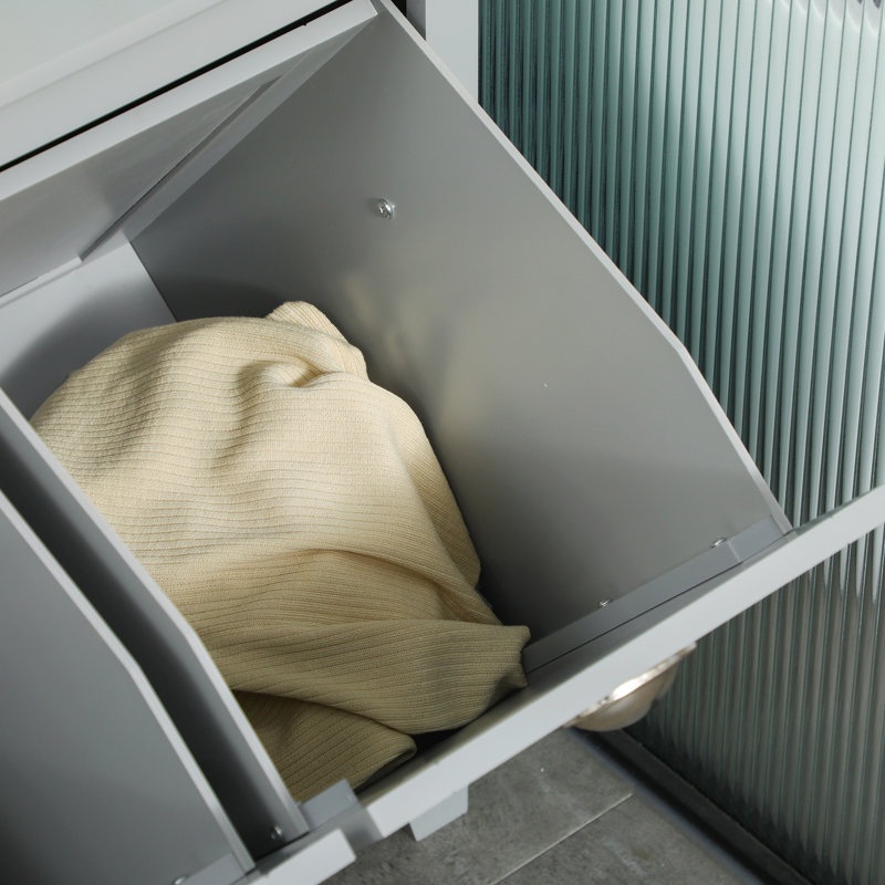 Armoire de salle de bain Tilt-Out, rangement gris avec panier à linge - suffisamment d'espace pour les serviettes et la lessive, fini à l'eau et surmatelas sécuritaire