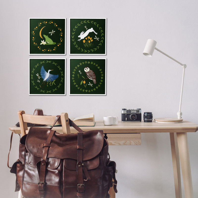  Animaux avec couronnes circulaires, ensemble de 4 giclées par Michelle Ingari Designs, H 12 po x l 12 po, Blanc