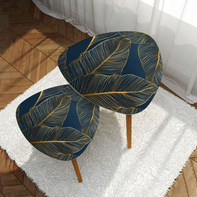 Ensemble de 2 tables basses gigognes triangulaires à motif de feuilles de palmier bananier exotique dans la jungle tropicale exotique