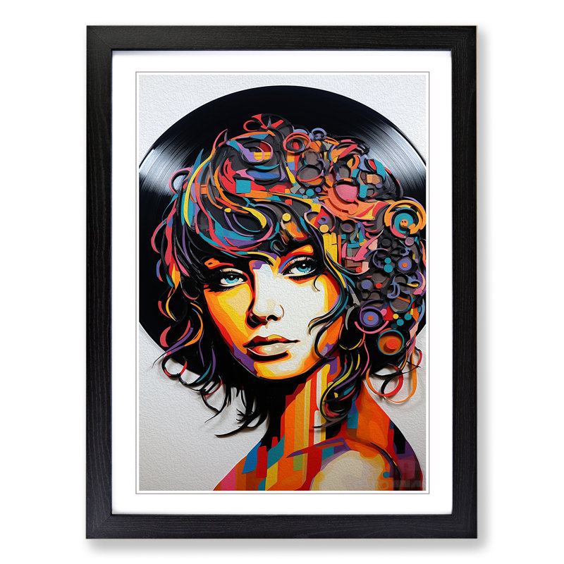 Vinyl Record Pop - Single Picture Frame Print on Wood, Black Framed, 64cm H x 46cm W