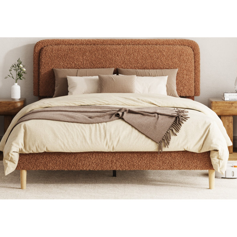Structure de grand lit, lit plateforme rembourré moelleux avec tête de lit réglable en hauteur, structure robuste et lattes, conception silencieuse, compatible avec les matelas sans ressorts, facile à assembler