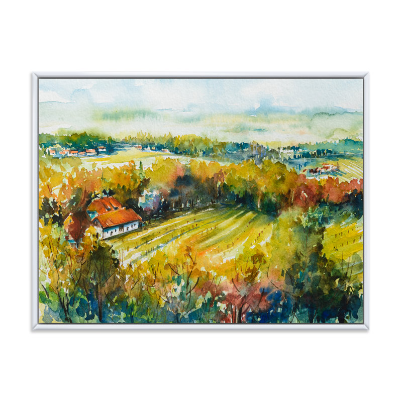 Paysage d'automne champêtre - Peinture sur toile, H 30 po x l 40 po x p 1 po, Toile blanche encadrée