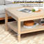 Table basse à 2 niveaux pour le salon, table de centre rectangulaire en bois avec tablette de rangement en rotin, style bohème