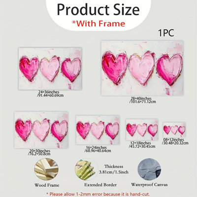 Romantic Textured Pink & Magenta Triple Heart Canvas Print - Urban Studio