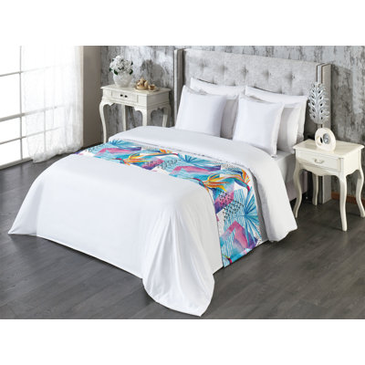 Ambesonne Memphis Design Bed Scarf Runner Tropical Birds Art Sea Blue Apricot Magenta