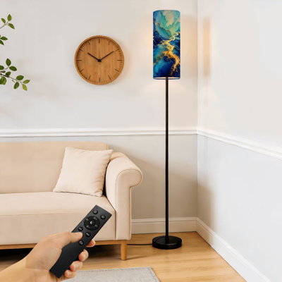 Lampe sur pied en marbre bleu abstrait, veines dorées peintes, surface marbrée artificielle, lampe sur pied à intensité variable avec télécommande, pédale, abat-jour, abat-jour, grand lampadaire pour salon, chambre, bureau