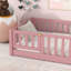Lit plateforme simple avec clôture et porte, rose