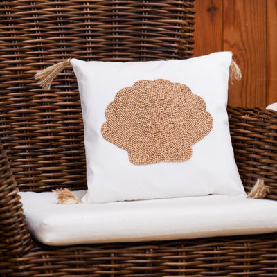 Shell Handmade Wood Beaded Throw Pillow