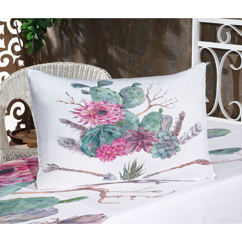 Ensemble de draps et taies décoratives Ambesonne Cactus, vert, rose, brun, Ensemble de draps pour très grand lit californien