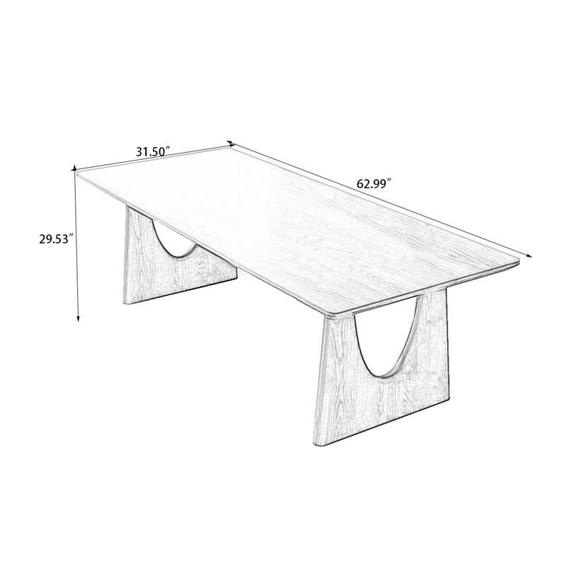 Table de salle à manger rectangulaire en bois massif brun, H 29,53 po x L 62,99 po x l 31,5 po