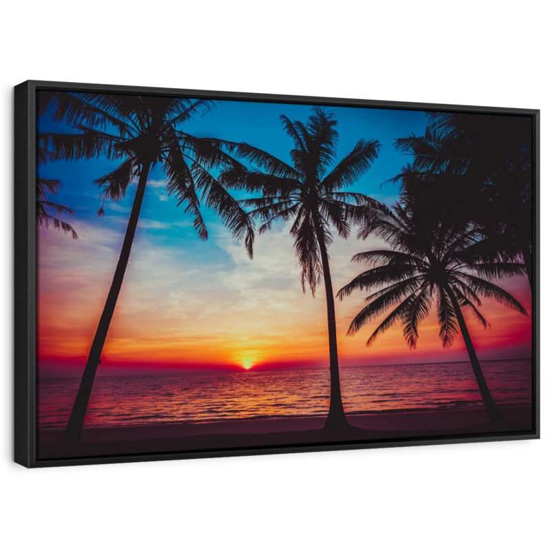 " Perfect Beach Sunset ", 13" H x 9" W, Black Floater Framed
