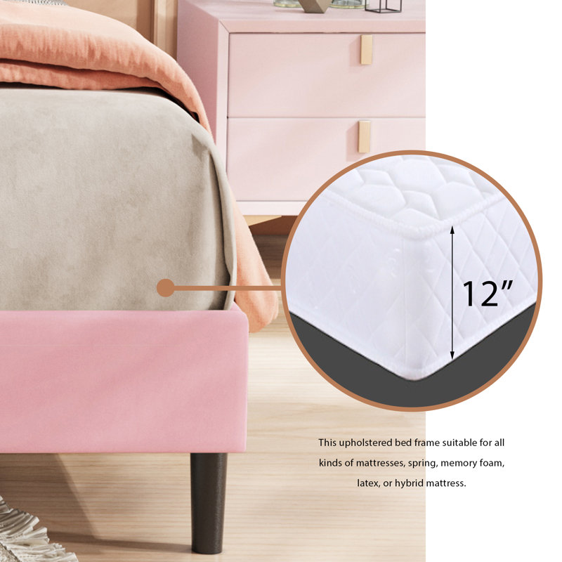Lit plateforme tapissier, Rose, Simple
