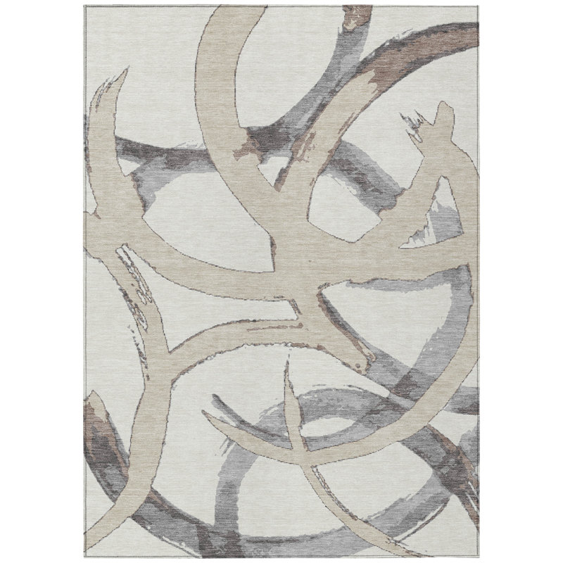 Aloura Ivory Washable Indoor-Outdoor Rug - , 9' x 12'