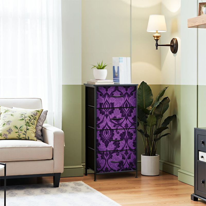 Commode pour commode de chambre à coucher pour commode victorienne mauve et commodes de rangement en tissu avec 4 tiroirs