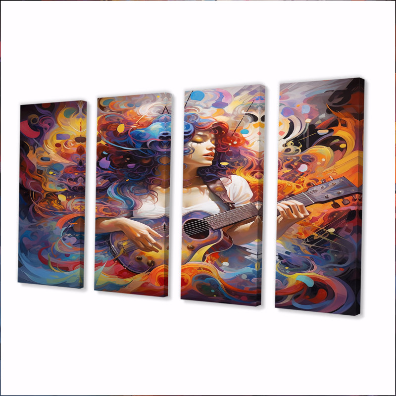 «Seeing The Music», joueur de guitare coloré - décoration murale 4 pièces, H 28 po x l 48 po