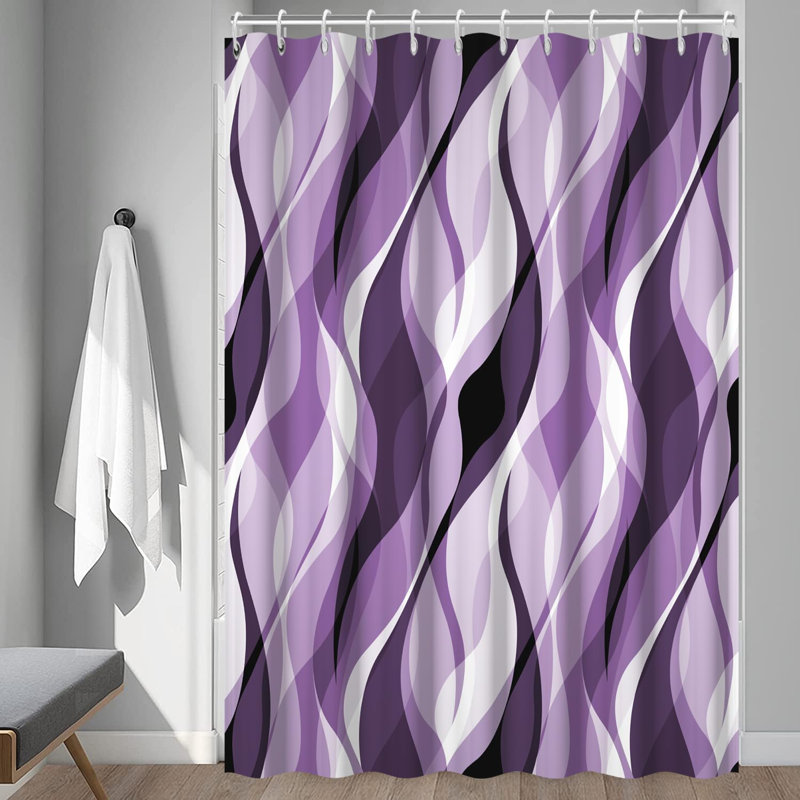 Pack of 1 Modern Abstract Black and Grey Striped Shower Curtain Set with Hooks, Purple, 91.44cm W x 182.88cm L