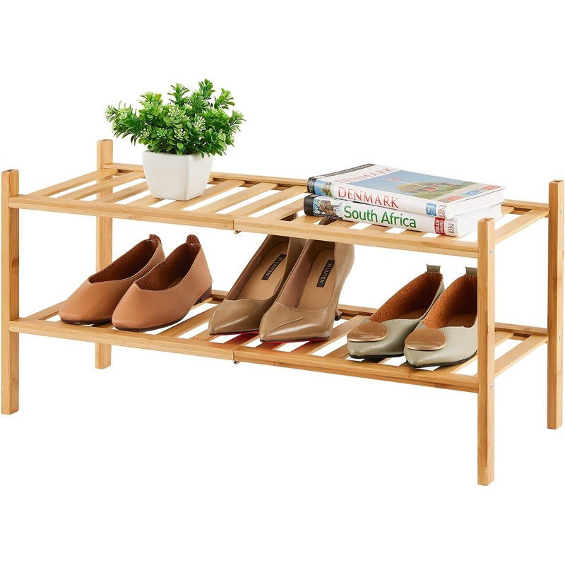 6 Pair Stackable Shoe Rack, Light Brown