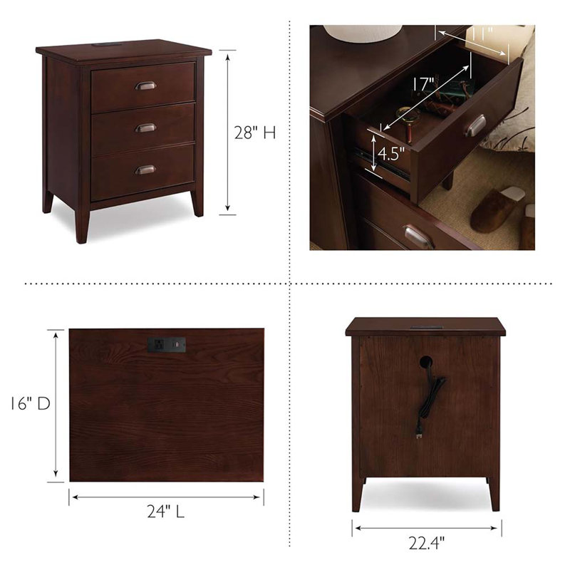 With Drawer, Door With USB-C Fast Charging Station And AC/USB Outlet, 2-Pack, Chocolate Cherry