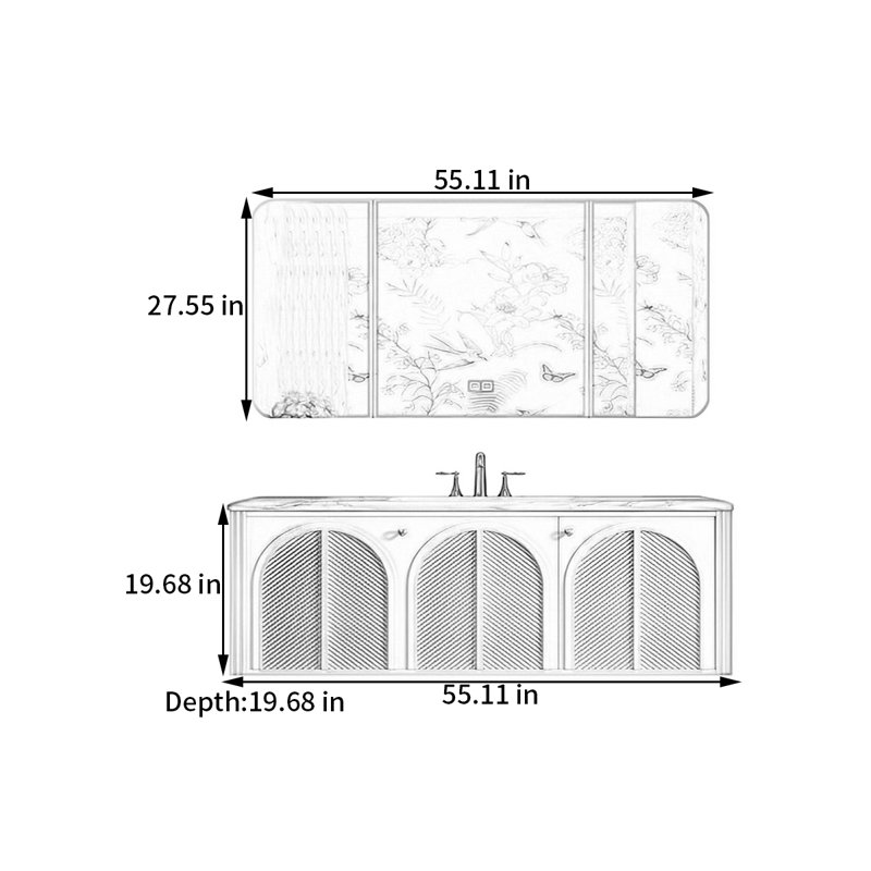French retro style rest room bathroom cabinet, 19.68" H x 55.11" W x 19.68" D
