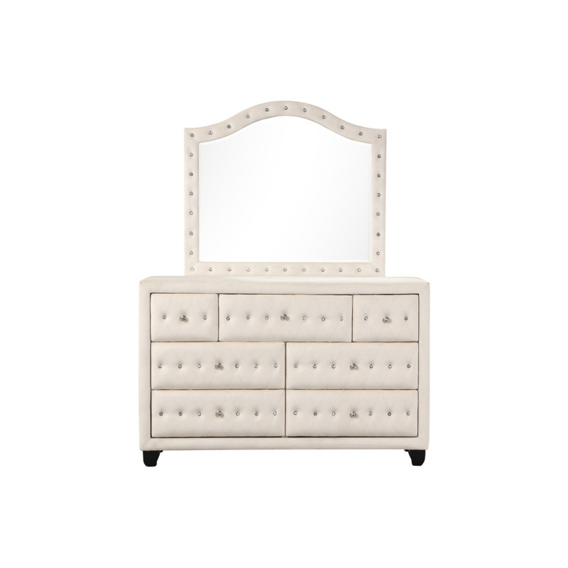 Ensemble de chambre avec grand lit 4 pièces en bois de couleur crème (NJ Inventory)