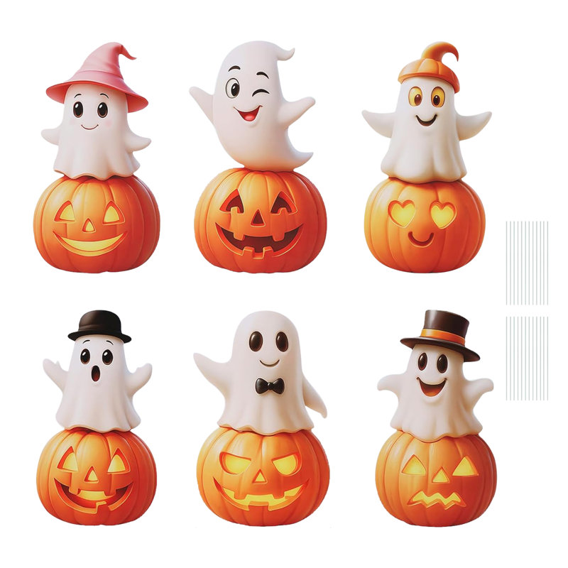Lot de 12 panneaux de jardin d'Halloween, citrouilles mignonnes à planter pour la décoration du jardin des enfants, blanc et jaune.