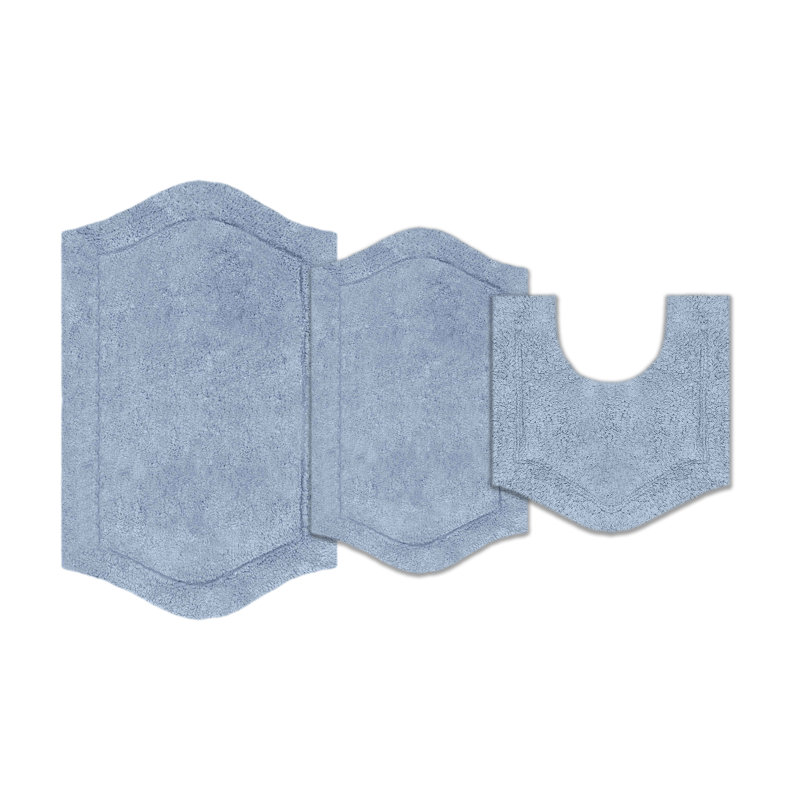 Morissette 100% Cotton Bath Rug, Non-Slip, Quicky Dry, Machine Washable, Absorbent - 3 Piece Set, Bleu