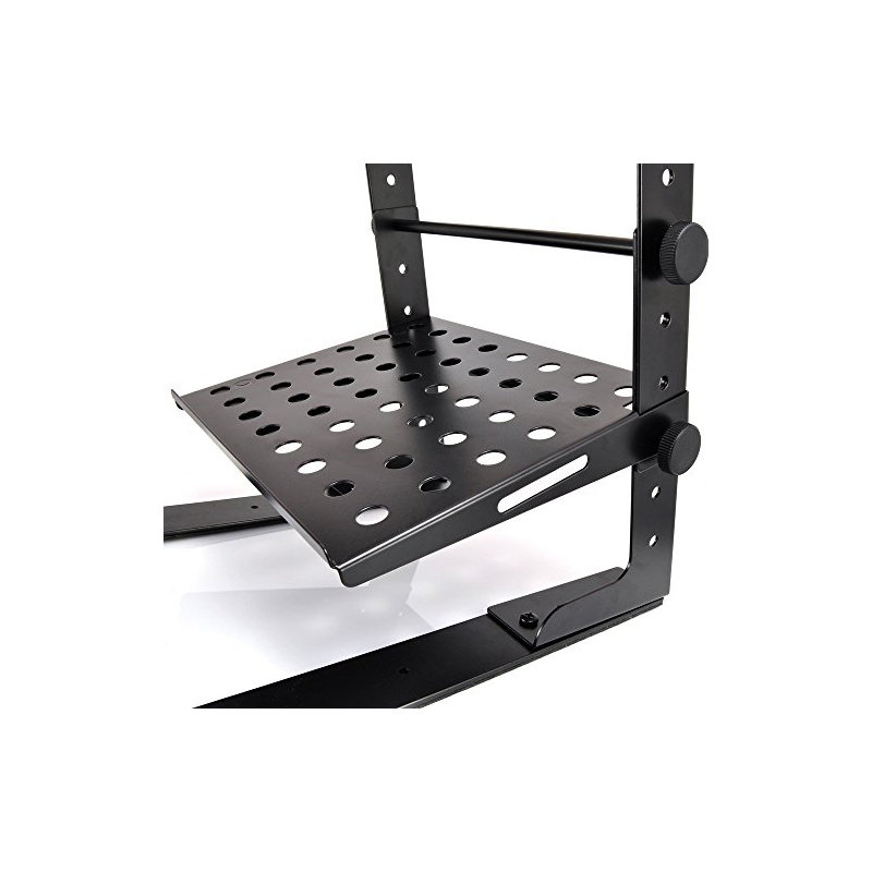 Pyle Portable Adjustable Laptop Stand - 6.3 to 10.9 Inch Standing Table Monitor or Computer Desk Workstation Riser with Shelf Storage and Height Alignment for DJ, PC, Gaming, Home or Office - PLPTS30