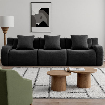 Boneless Sofa 3-Seater Couch with High-Quality Teddy Fabric, No Assembly Required with Curved Armrests, Anti-Slip Design & 32D High Density Sponge for Living Room Bedroom