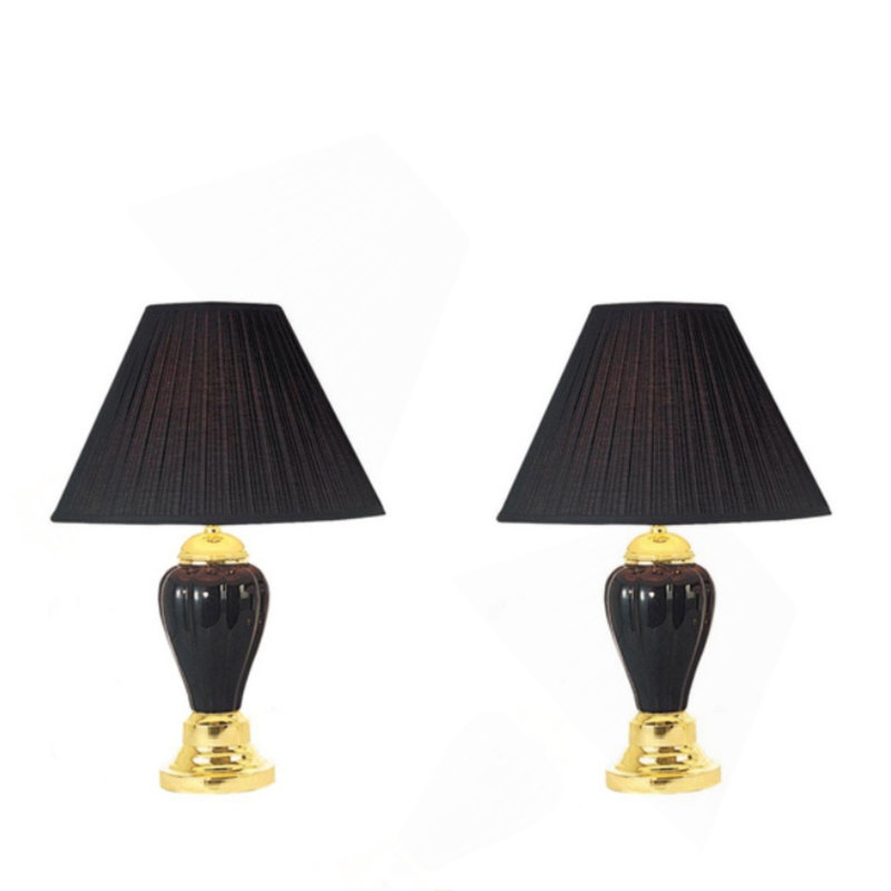 Ensemble de 3 lampes en céramique, lampes de table et de plancher, finition noire, Noir