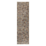 Vintage Distressed Runner Rug, Polychrome Diamond Geometric Pattern - Rug & Kilim