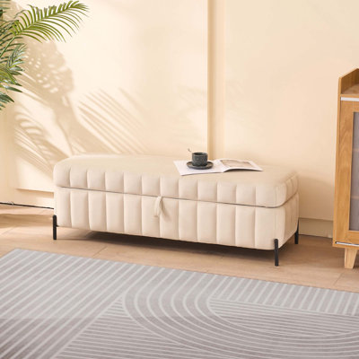 49,21 pouces velours rangement banc repose-pieds repose-pieds avec pieds en métal pour le salon, le vestibule et la chambre à coucher