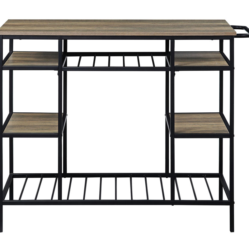 Îlot de cuisine en chêne rustique et noir au design pratique - pour la salle à manger