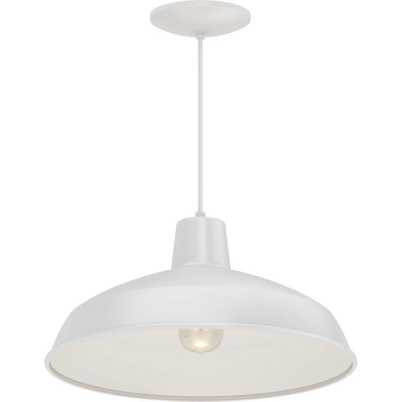  1-Light Indoor White Inverted Bowl Barn Farmhouse Hanging Pendant, White