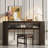 Rustic Console Table with Fluted Legs – Farmhouse Entryway Sofa Table, Vintage Oval Hallway Accent, Ash Veneer Top & Glaze Finish, Open Shelf-1910117933