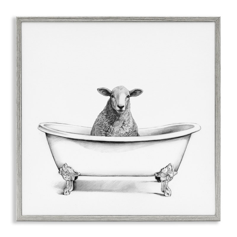 Mouton laineux dans la baignoire, H 24 po x l 24 po, Estampe numérique Farmhouse