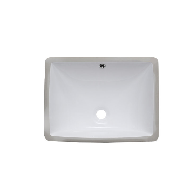 RENIST 14.96" White Ceramic Rectangular Undermount Bathroom Sink with Overflow
