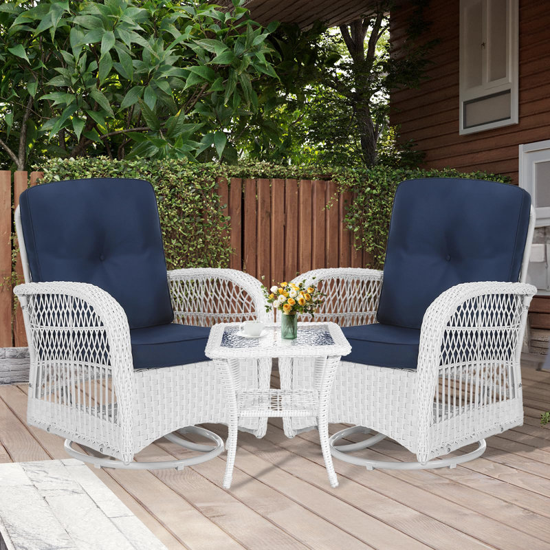 Ensemble de patio pivotant en osier 3 pièces Timmithy Winston Porter, Bleu marine