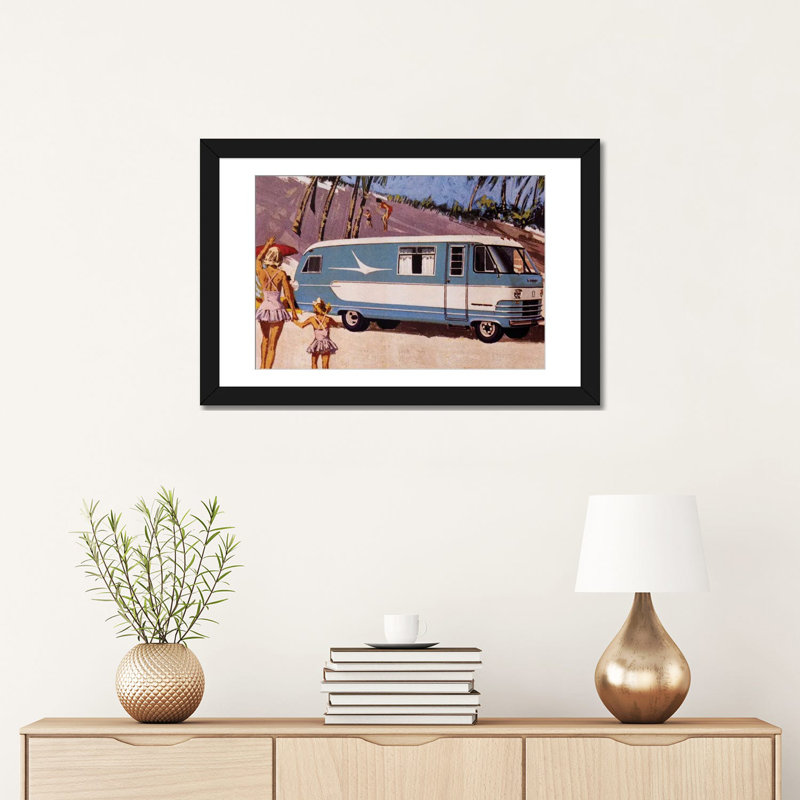 «Campervan Craving» par Design - impression sur toile tendue, H 16 po x l 24 po x P 1 po, Papier d'art encadré noir, Blanc
