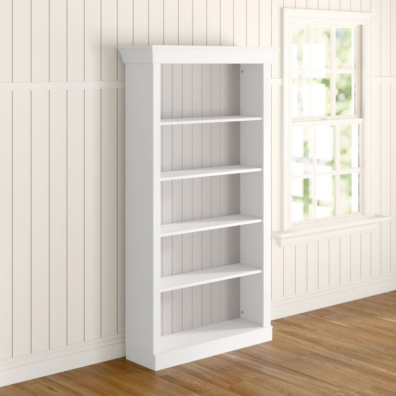 Kelly 202.1 cm H x 108 cm W Solid Wood Standard Bookcase, Stained and varnished White/White