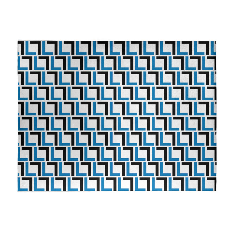 Tapis rond noir / bleu à motif géométrique, Rectangle 9 pi x 12 pi