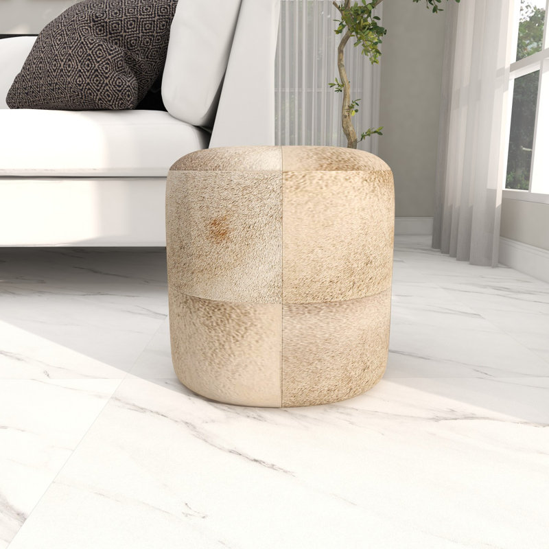 Tabouret de salon en cuir de vache Alîna, Cuir véritable gris fumée